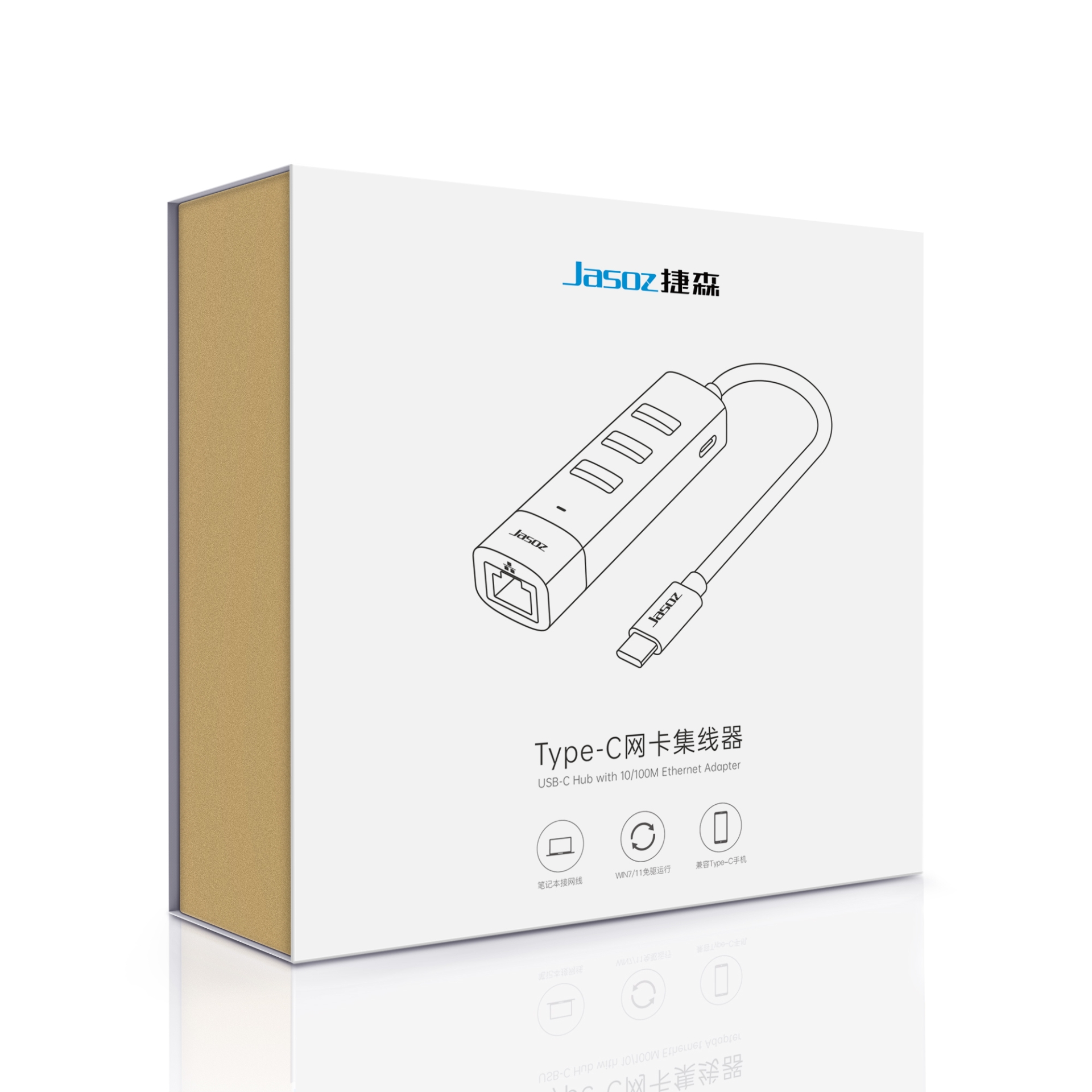 Card mạng cổng USB-C + HUB 3 cổng USB2.0 JASOZ