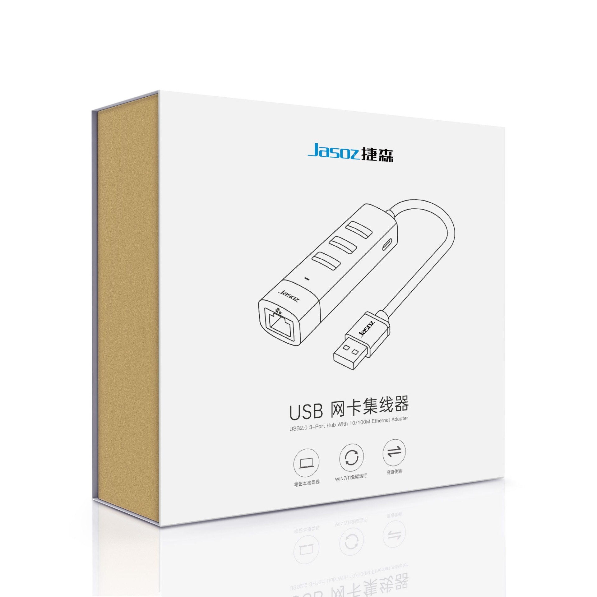 Card mạng cắm cổng USB-A + HUB 3 cổng USB2.0 JASOZ